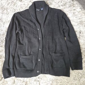 Vintage Chaps Black Shawl Collar Cable Knit Cardigan Sweater